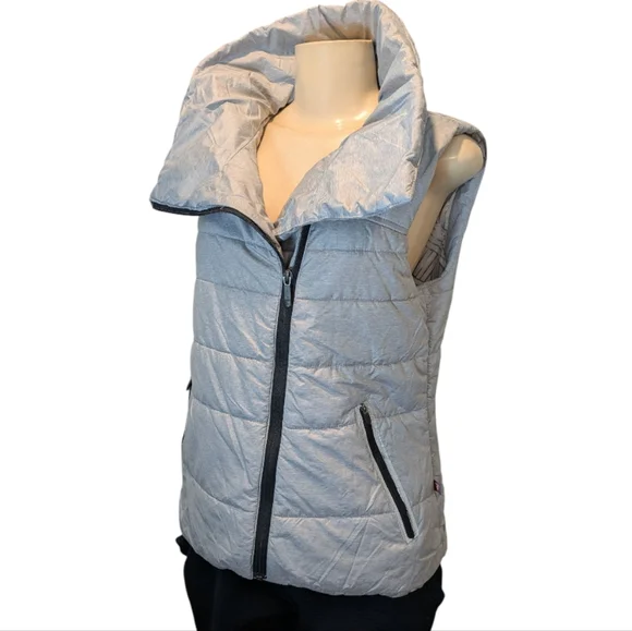 Zella Gray Asymmetrical Zip Funnel Neck PrimaLoft Puffer Vest Women's Medium - Picture 5 of 17